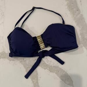 Vince Camuto Tube Bra Bandeau Bikini Top Metallic Hardware Womens Large NavyBlue